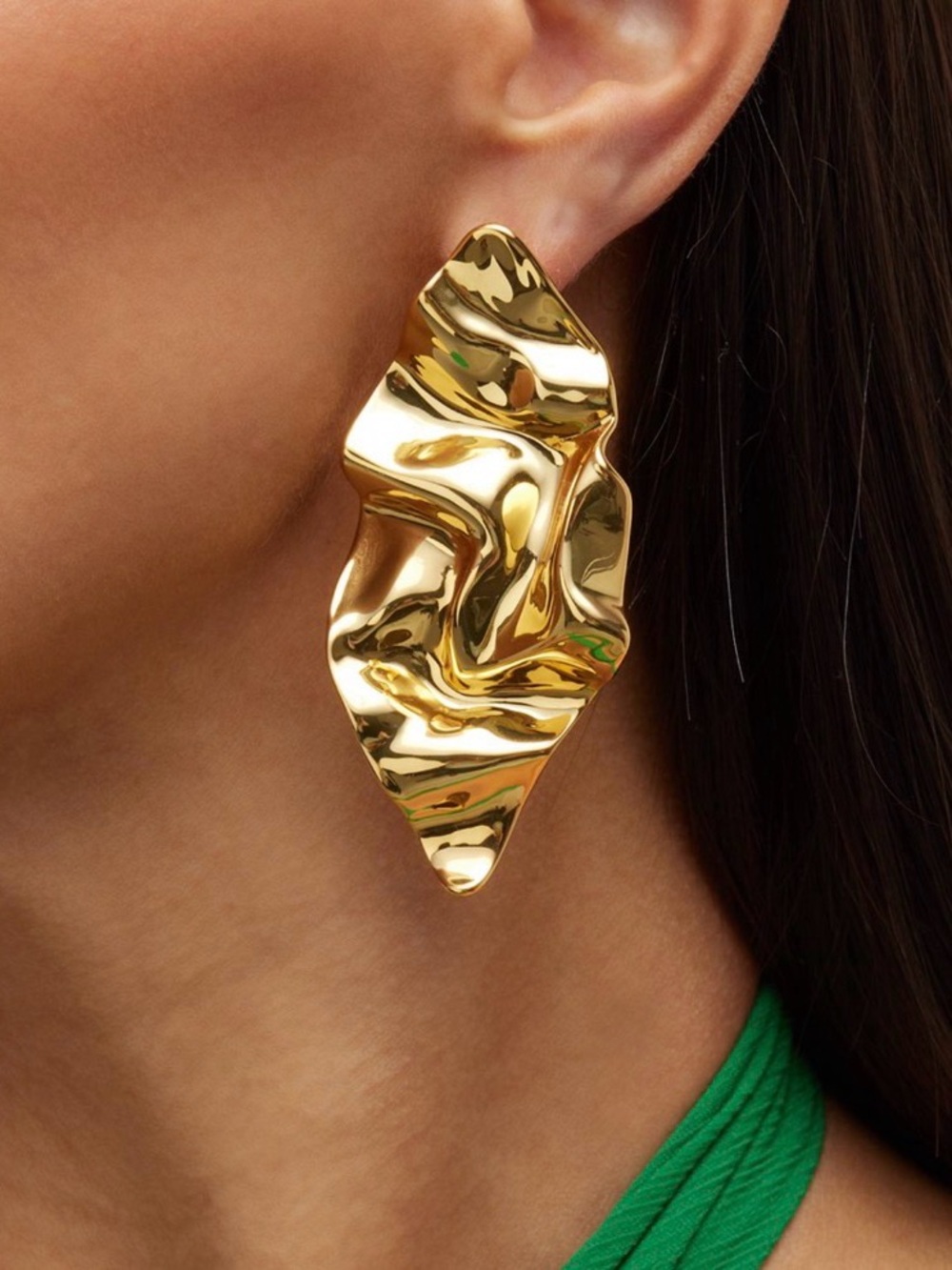NEW Alexis Bittar Large Gold Crumpled Post Earrings Molten Metal AU21 - Picture 1 of 12